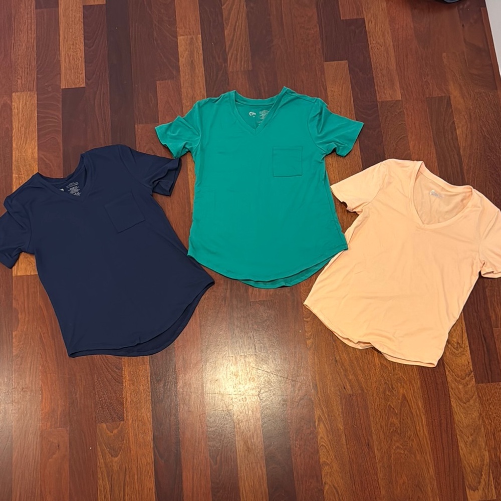 Zyia Active- Go To Pocket V Neck T-Shirts - Navy, Teal, Peach. All never worn.